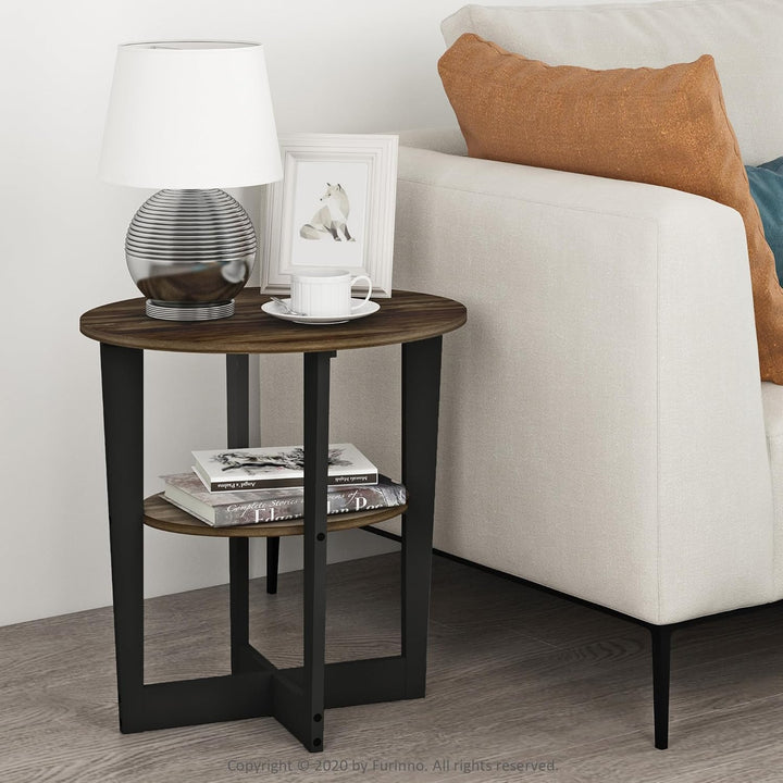 Furinno Jaya Oval Beistelltisch, Holz, Columbia Walnuss/Schwarz, 1-Pack Columbia Walnuss/Schwarz 1-P