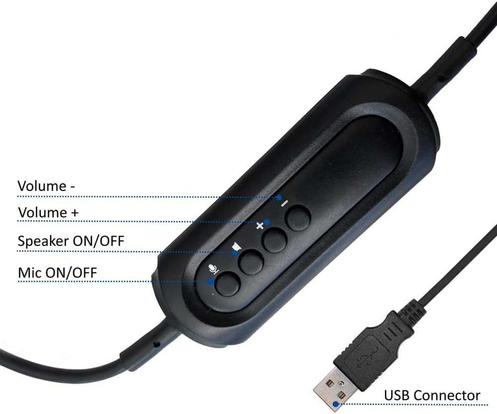 Ewent EW3565 Leichtes professionelles USB-Headset mit Mikrofon für PC,Lautstärkeregler und Stummscha