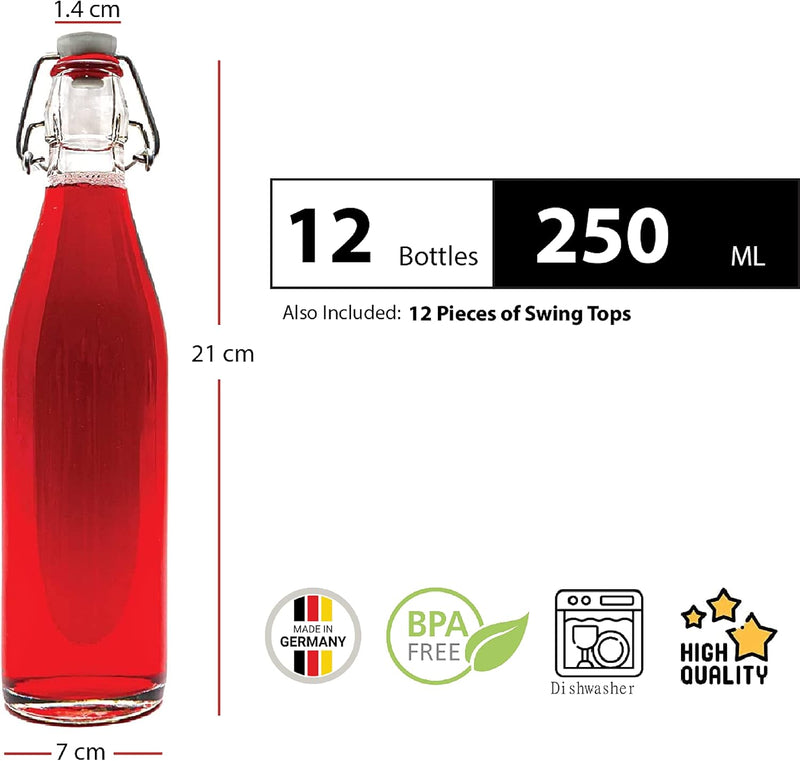 12 Stück 250 ml Bügelflaschen Bügelflasche Glasflasche mit Bügelverschluss Drahtbügel Flasche Bügelv