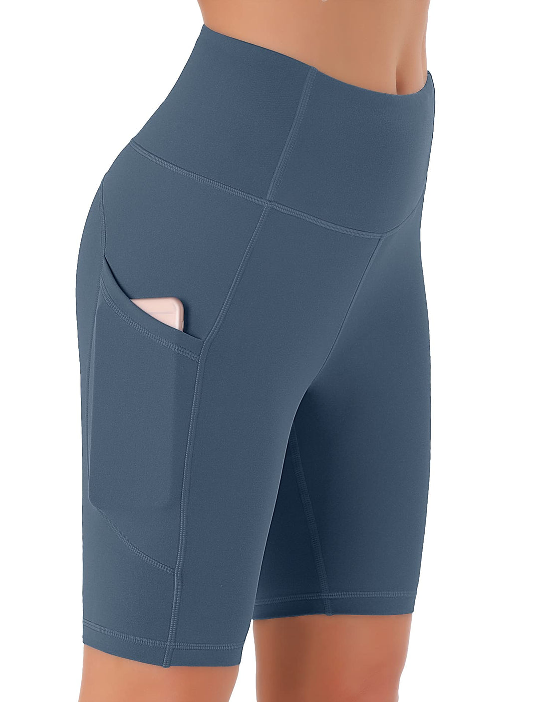Persit Damen Kurze Leggings, Blickdicht Radlerhose mit Taschen XXL Schotenblau, XXL Schotenblau