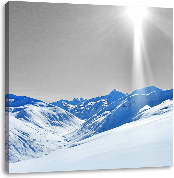 Pixxprint Berglandschaft im Winter als Leinwandbild Quadratisch | Grösse: 70x70 | Wandbild| Kunstdru