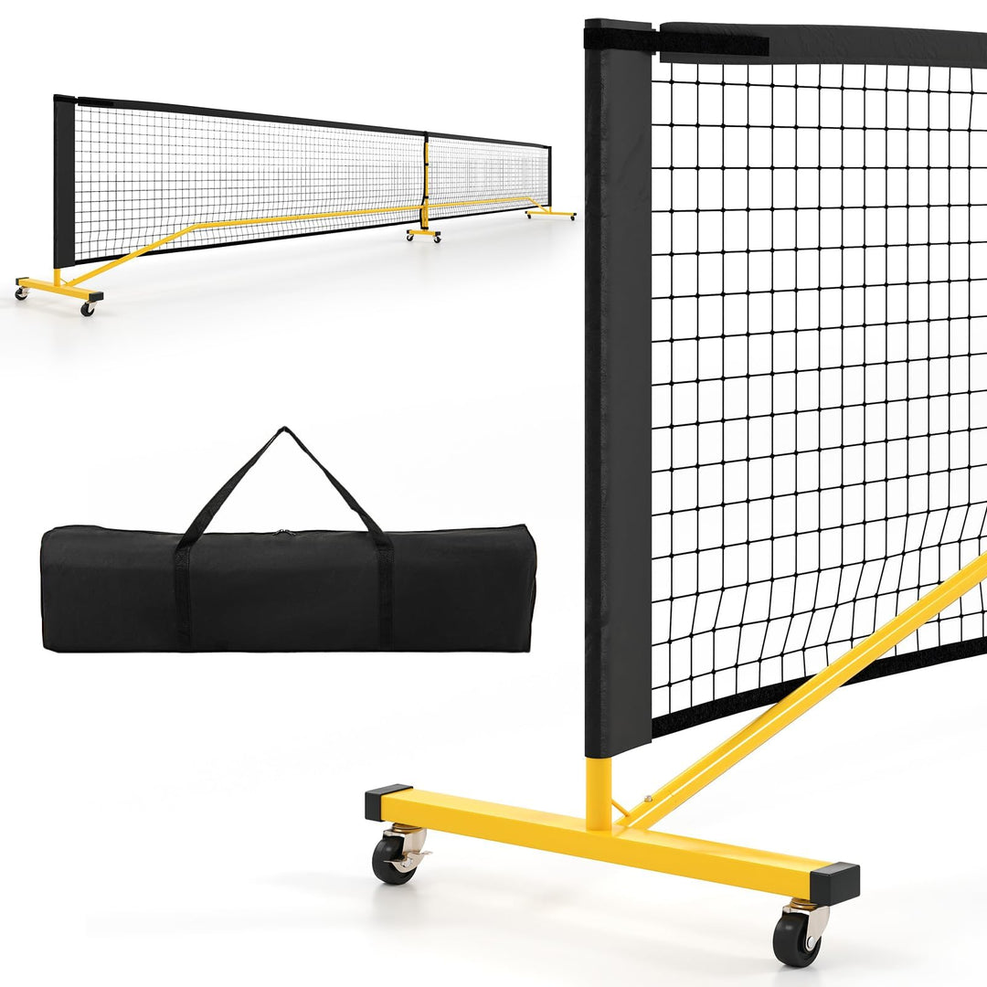COSTWAY Pickleball Netz tragbar mit Rollen, 6,7 m Pickleball-System in offizieller Grösse mit Metall