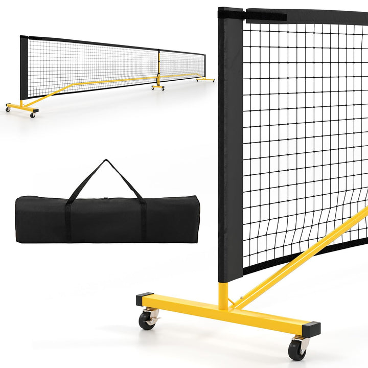 COSTWAY Pickleball Netz tragbar mit Rollen, 6,7 m Pickleball-System in offizieller Grösse mit Metall