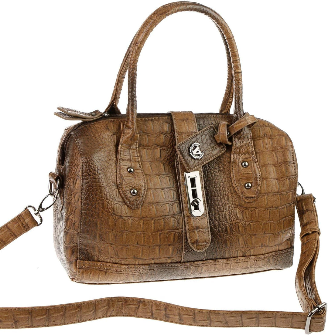 Valleverde Italy BOWLING Bag Tasche Schultertasche Handtasche Henkeltasche Leder-Optik Tortora / Hel