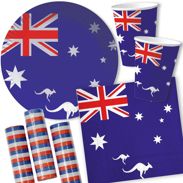 DH-Konzept/CARPETA 37-TLG. Party-Set * AUSTRALIEN * mit Pappteller + Servietten + Pappbecher + Lufts