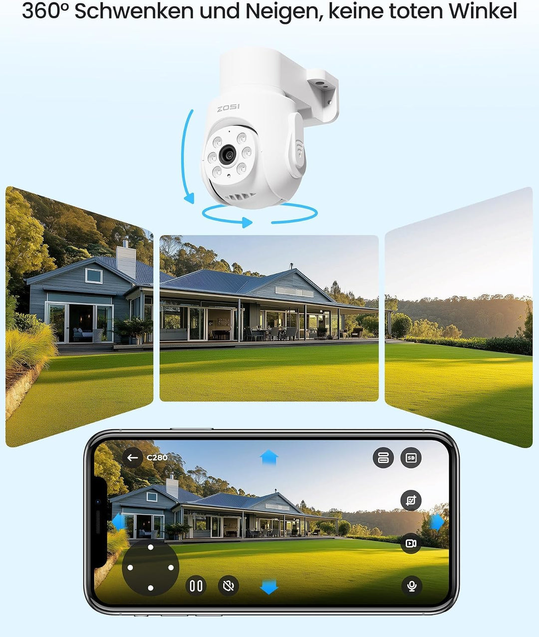 ZOSI 5MP Kabelgebunden Überwachungskamera Set mit Audio, 8CH 1TB DVR und 8X PTZ Domekameras Aussen,