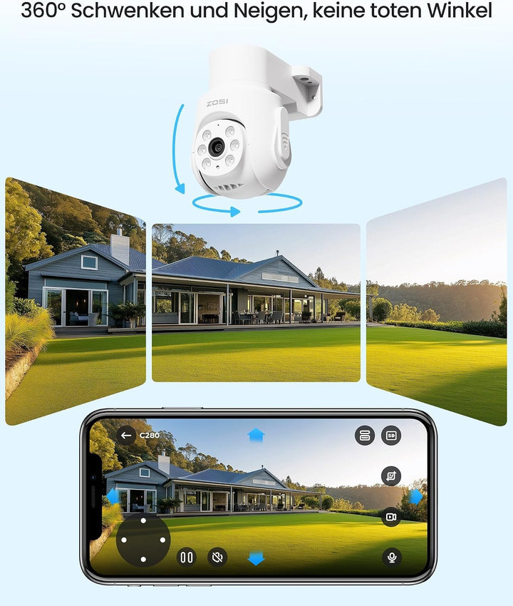 ZOSI 5MP Kabelgebunden Überwachungskamera Set mit Audio, 8CH 1TB DVR und 8X PTZ Domekameras Aussen,