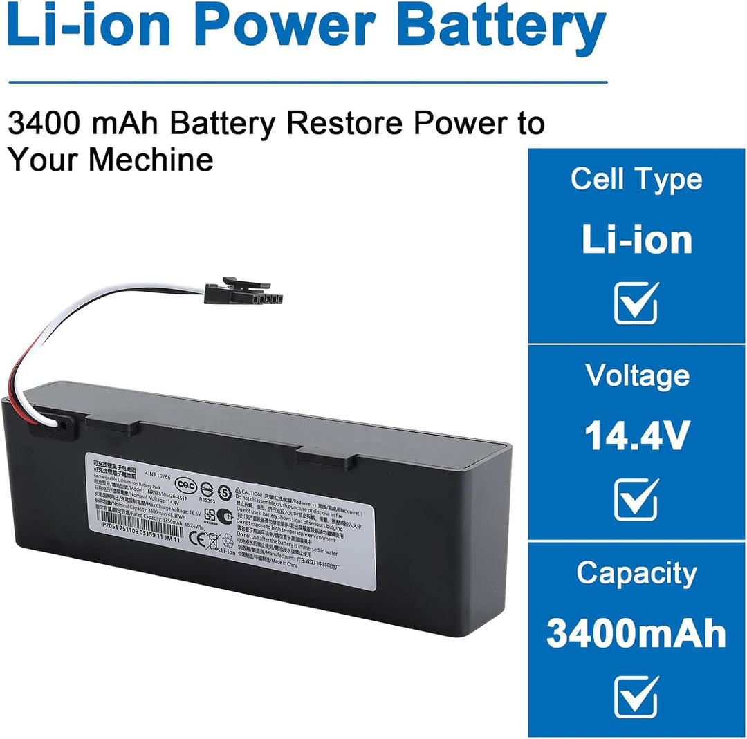 14.4V 3400mAh li-ion Akku für Xiaomi Mop 2S / Mop Pro/Mop P Roboter Staubsauger, Ersatzakku kompatib
