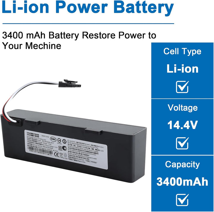 14.4V 3400mAh li-ion Akku für Xiaomi Mop 2S / Mop Pro/Mop P Roboter Staubsauger, Ersatzakku kompatib