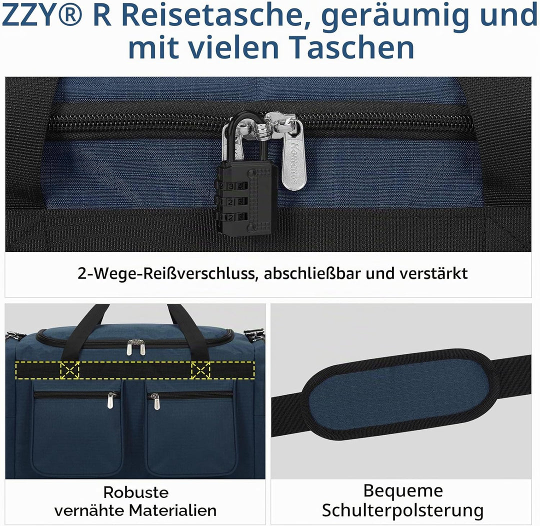 ZZY 55L Sporttasche Gross Herren – wasserdichte Weekender Tasche mit 2 Seitentaschen für Fitness, Gy