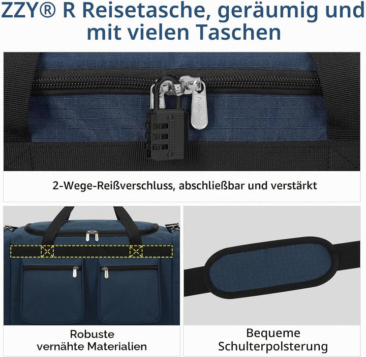 ZZY 55L Sporttasche Gross Herren – wasserdichte Weekender Tasche mit 2 Seitentaschen für Fitness, Gy