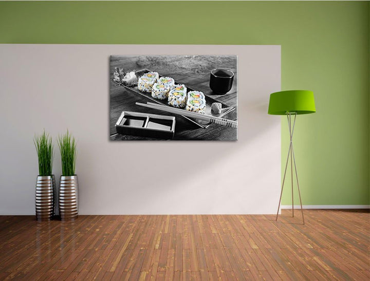 köstliche Inside Out Sushi Rollen schwarz/weiss Format: 100x70 auf Leinwand, XXL riesige Bilder fert