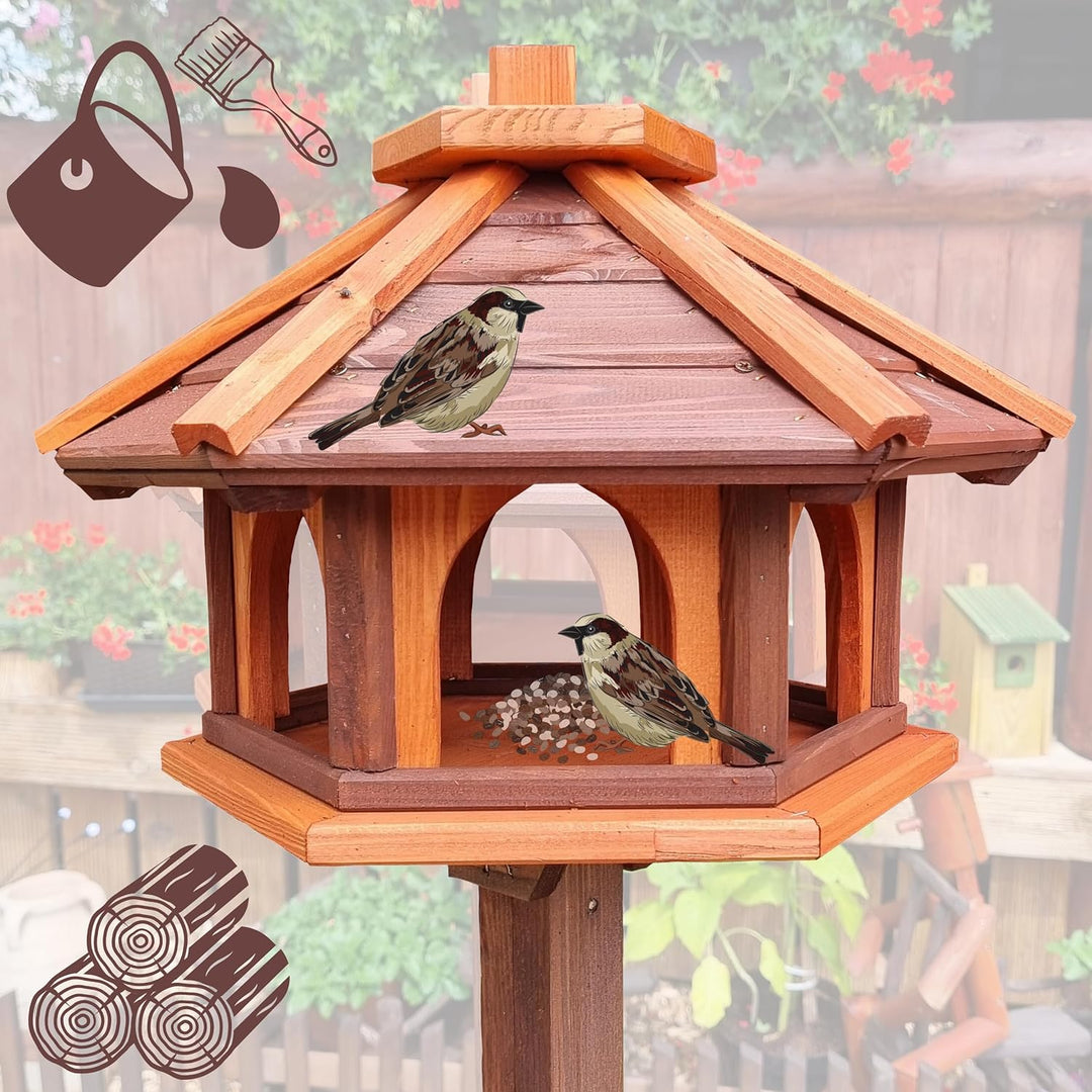 Vogelhaus mit Stander aus Holz, wetterfest, vogelfutterhaus, Futterhaus, Futterstation für Wildvögel