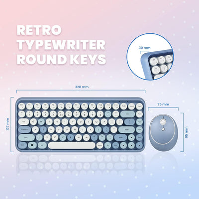 Perixx PERIDUO-713BL Wireless Mini Keyboard and Mouse Combo - Retro Round Key Caps - Pastel Blue - U