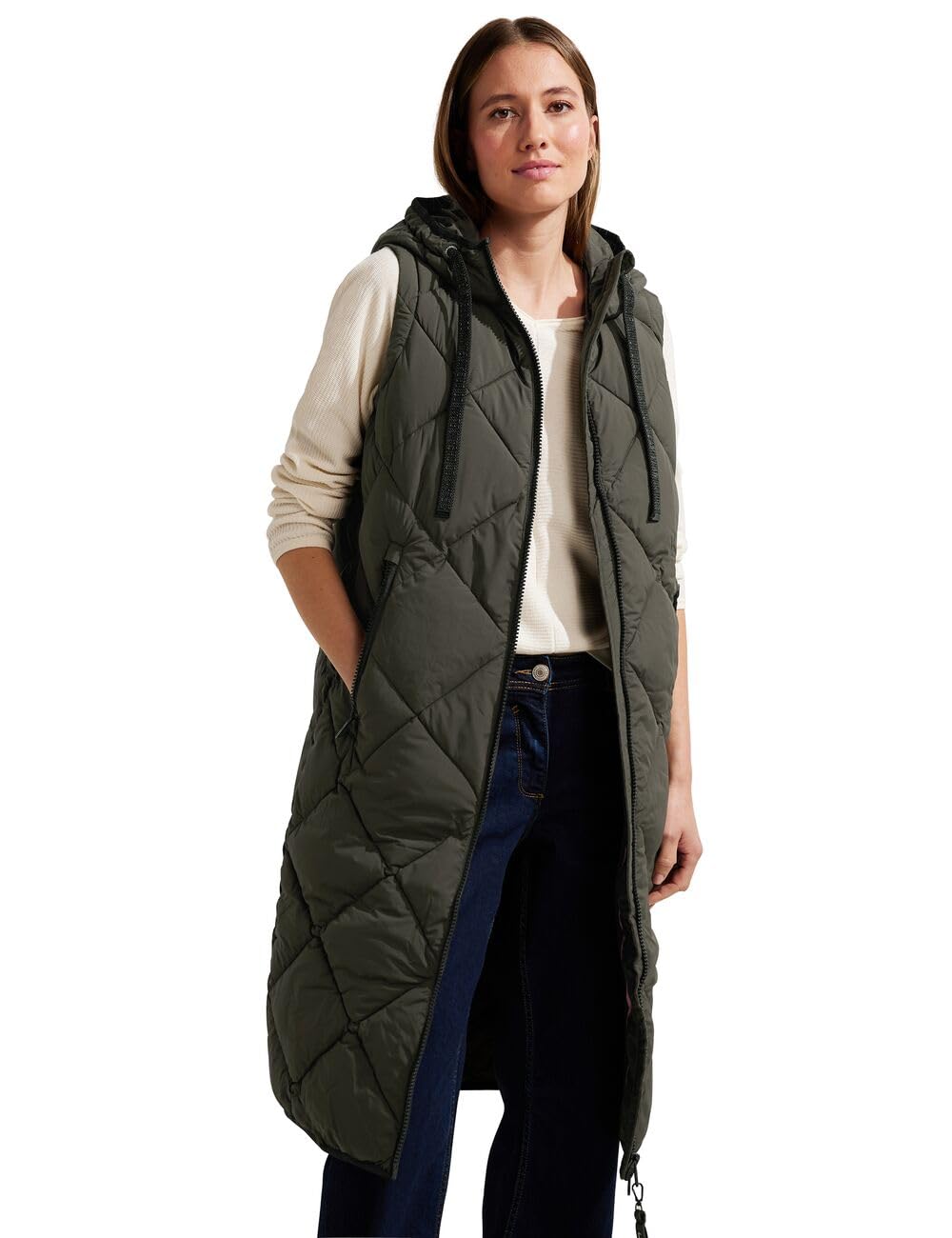Cecil Damen Steppweste Lang S Olive Crop, S Olive Crop