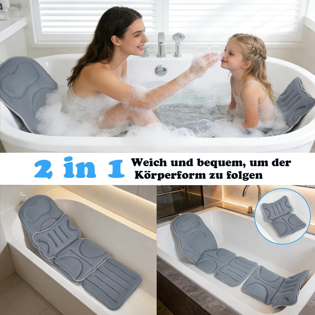 2 In 1 Badewannenkissen Ganzkörper 139*45cm+69*45cm,Mit Kinderbadekissen | Abnehmbares,Mit Saugnäpfe
