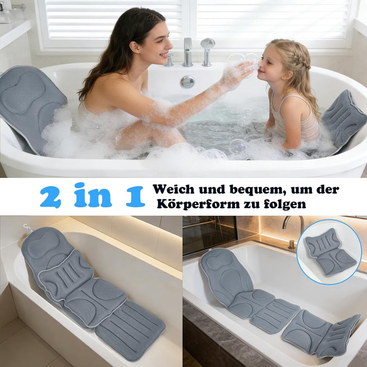 2 In 1 Badewannenkissen Ganzkörper 139*45cm+69*45cm,Mit Kinderbadekissen | Abnehmbares,Mit Saugnäpfe