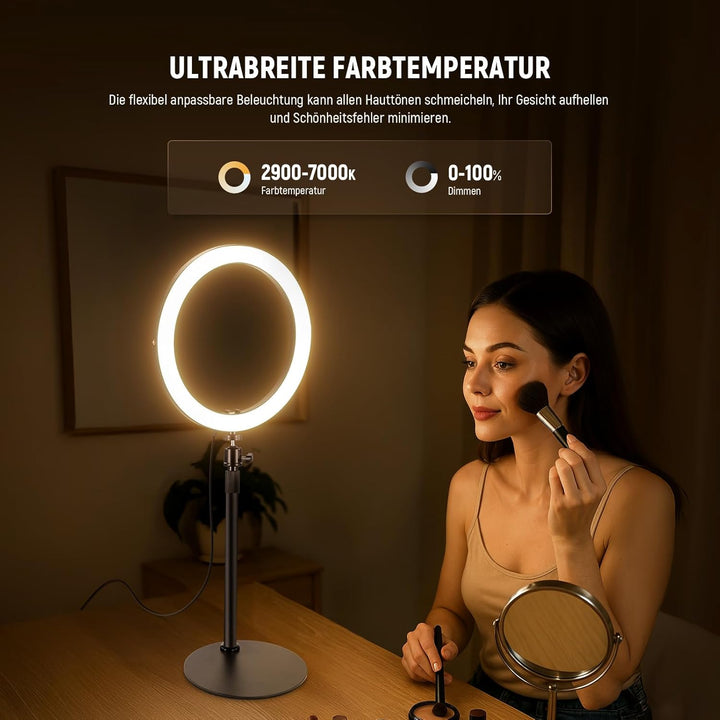 NEEWER 12" 24W Hochleistungs Desktop Ringlicht mit Stativ/Handyhalterung, LED Konferenz Selfie Licht
