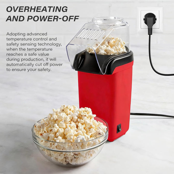 Heissluft Popcornmaschine - 1200W Mini Heissluft Popcorn Maker Ohne Öl Fett, 3 Min Schnellstart, One