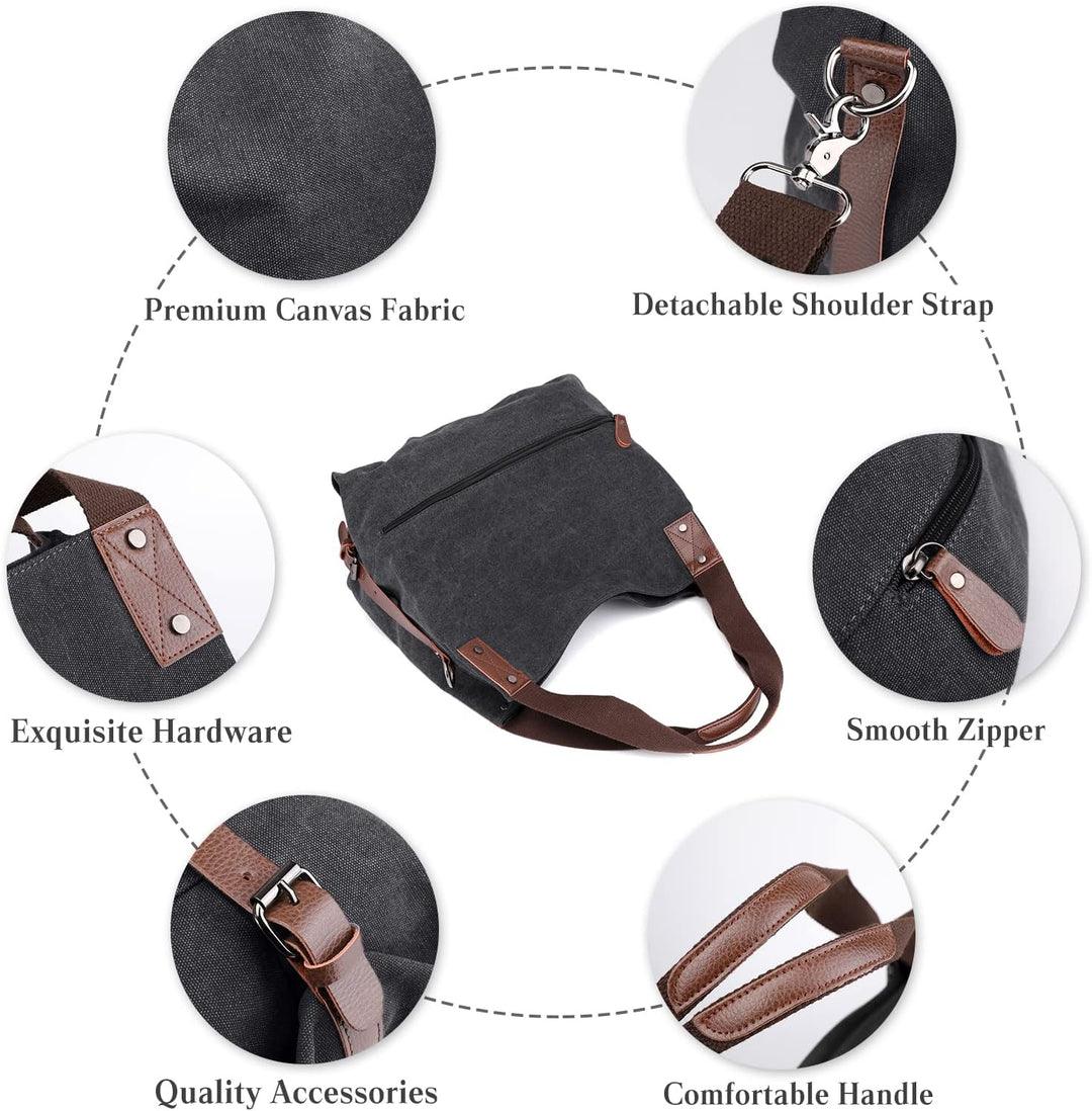 PORRASSO Damen Handtasche Casual Schultertasche Segeltuch Umhängetasche Frauen Hobotasche Crossbody