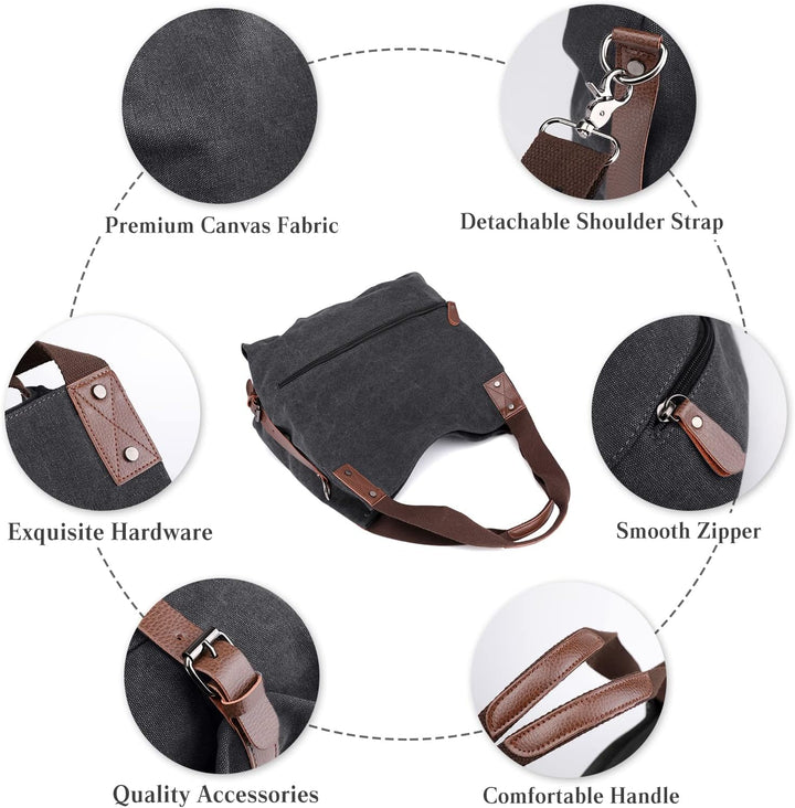 PORRASSO Damen Handtasche Casual Schultertasche Segeltuch Umhängetasche Frauen Hobotasche Crossbody