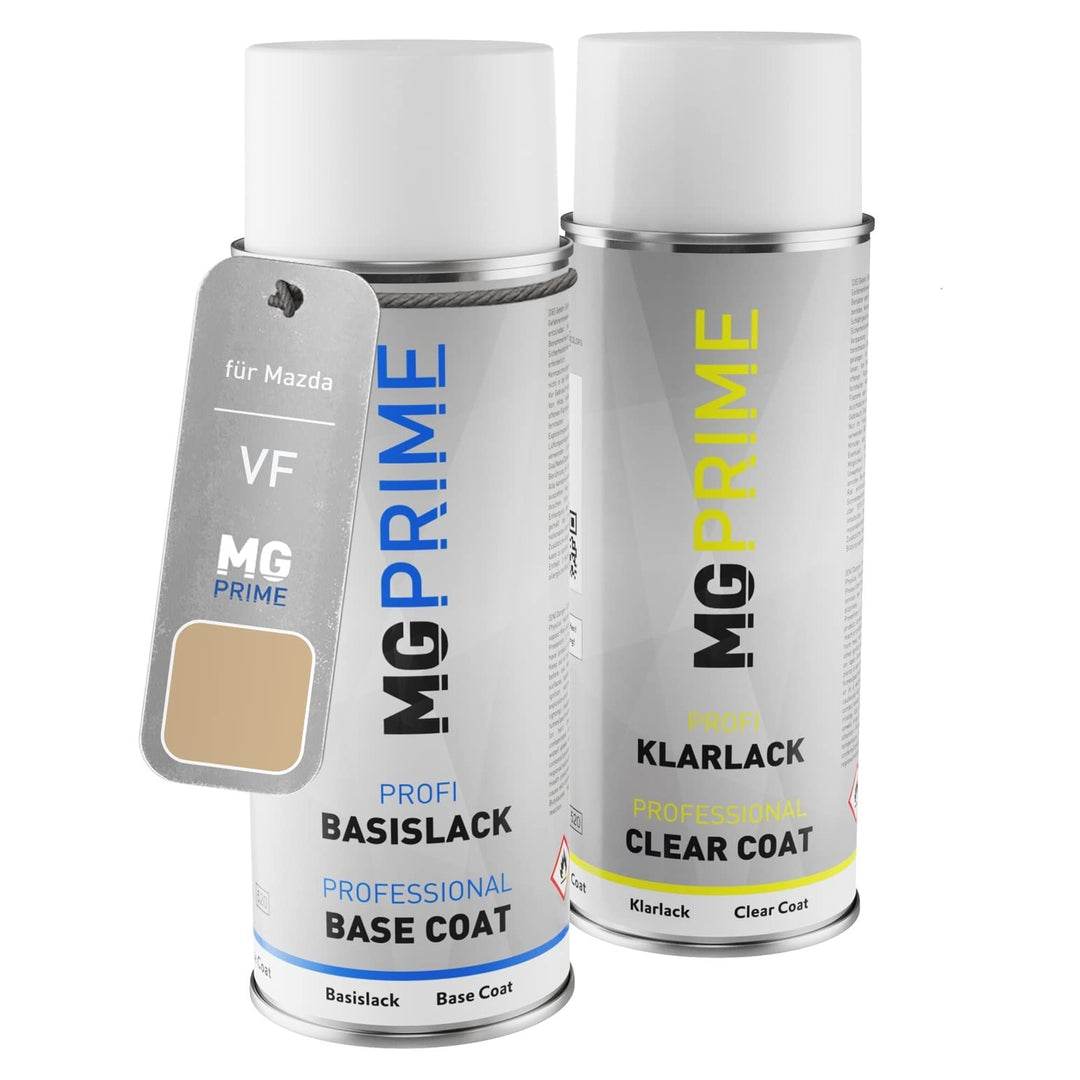 MG PRIME Autolack Sprühdosen Set für Mazda VF Calm Beige Basislack Klarlack Spraydose 400ml