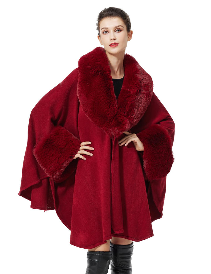 BEAUTELICATE Kunstpelz Poncho Stola Damen Umhang Cape Herbst Strickjacke Winter Mantel Mit Kunstfell