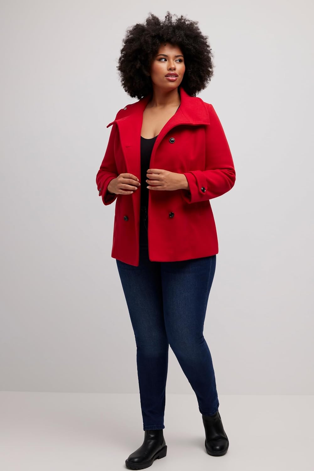 Ulla Popken Damen grosse Grössen Übergrössen Plus Size Jacke, doppelreihig, Stehkragen/Klappkragen 8