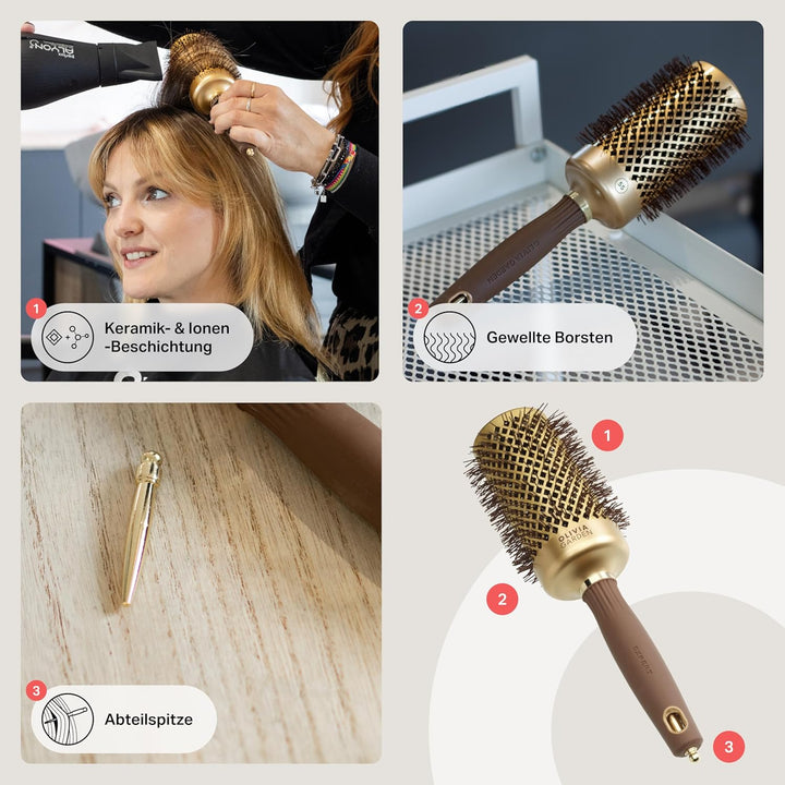 Olivia Garden - Expert Blowout Shine Gold & Brown Hairbrush - 55 55mm, 55mm