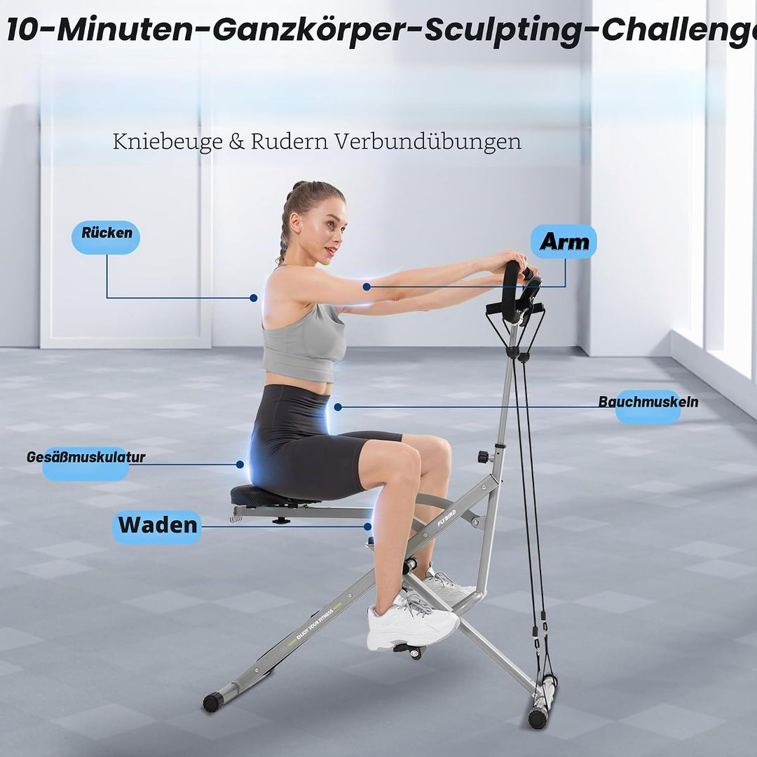 FLYBIRD Kniebeugenmaschine, Ruderfahrrad für Gesäss, Kern,Beine & Ausdauertraining,4 verstellbare Wi