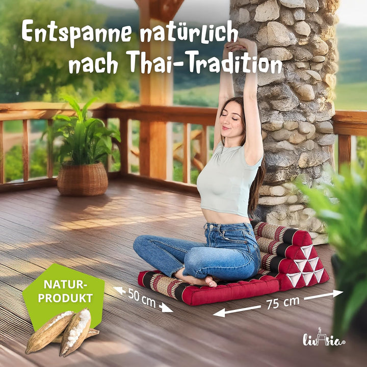 livasia Thaikissen mit 1 Auflage, Dreieckskissen mit Sitzkissen, Keilkissen mit Kapok, Rückenkissen