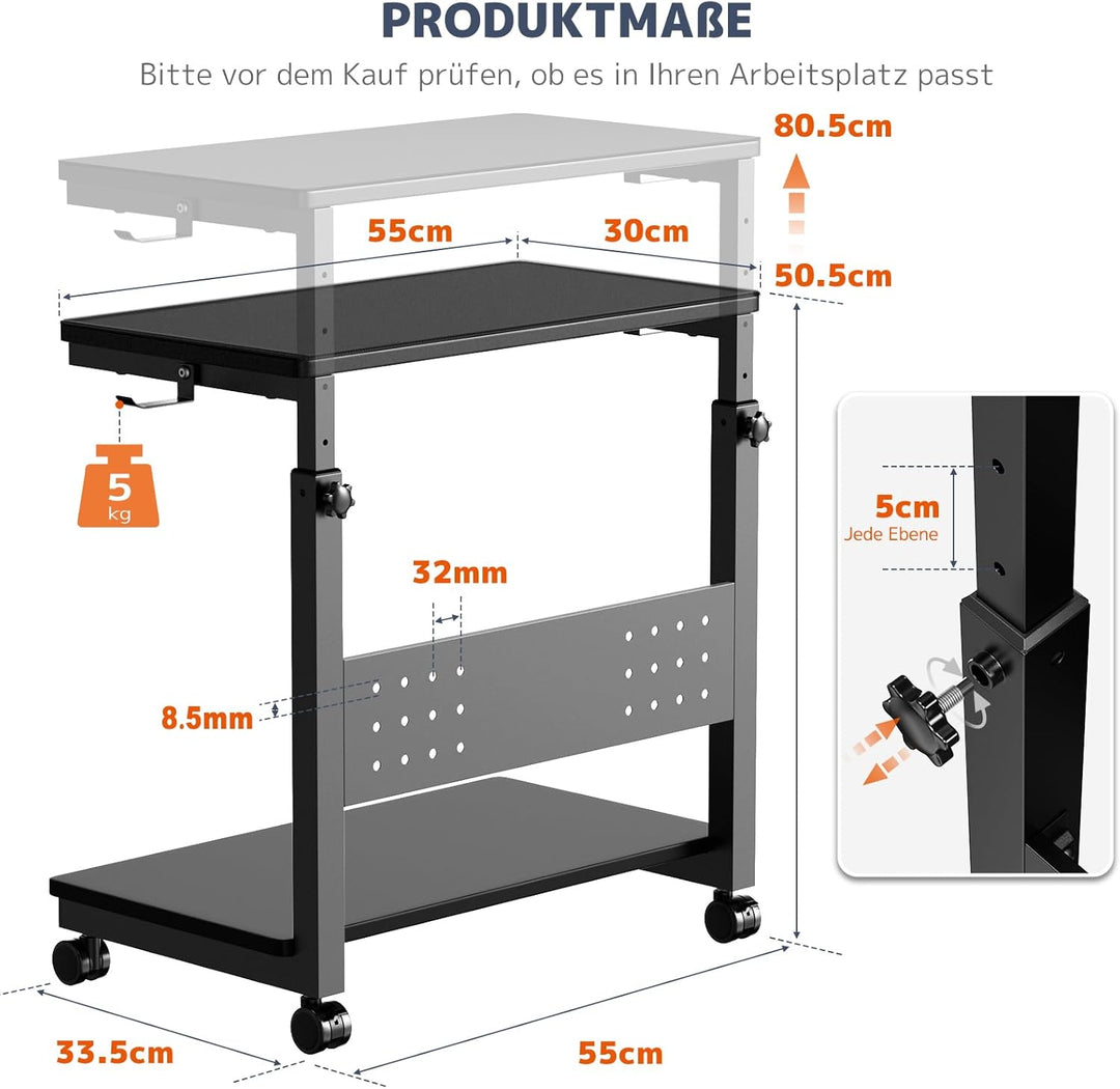 PUTORSEN Höhenverstellbarer PC Tower Ständer mit 2 Ebenen,Computer Tower Ständer mit Rollen und Maus