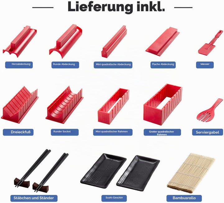 Virklyee Sushi Making Kit 17 Stück Sushi-Set Sushi Form Set Mehrere Formen DIY Sushi Selbst Machen S