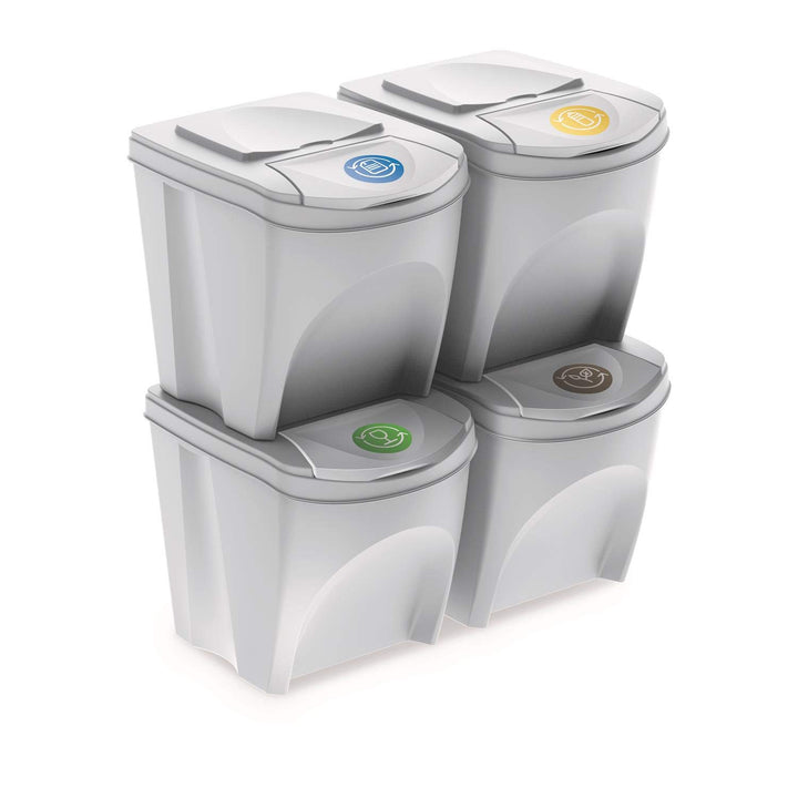 Sortibox 4er Set Mülleimer Abfalleimer Küche (80 Liter 4x25L) Papierkorb Behälter Abfallsammler Müll