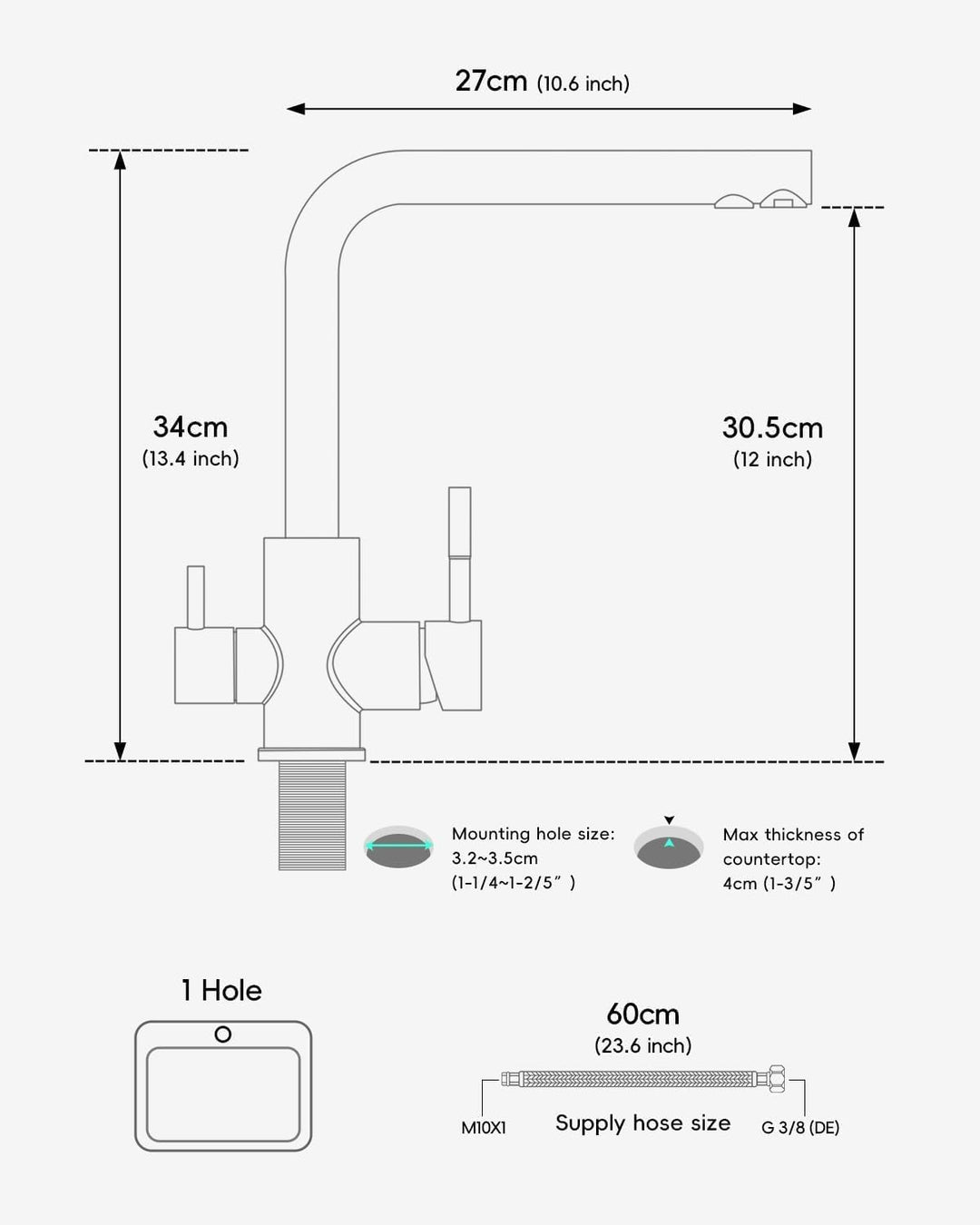 APPASO 3 Wege Wasserhahn Schwarz, Küchenarmatur 3 wege 360° Drehbar, 3 in 1 Mischbatterie Küche für