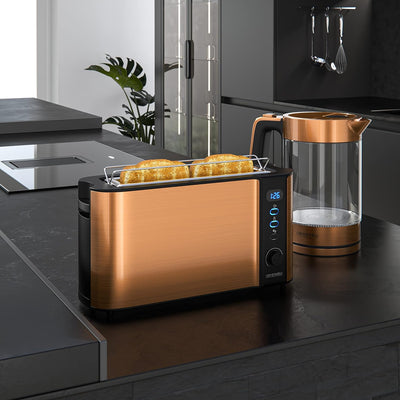 Arendo - Wasserkocher und Toaster im SET Edelstahl Kupfer, Wasserkocher 1,7L 2200W Warmhaltefunktion