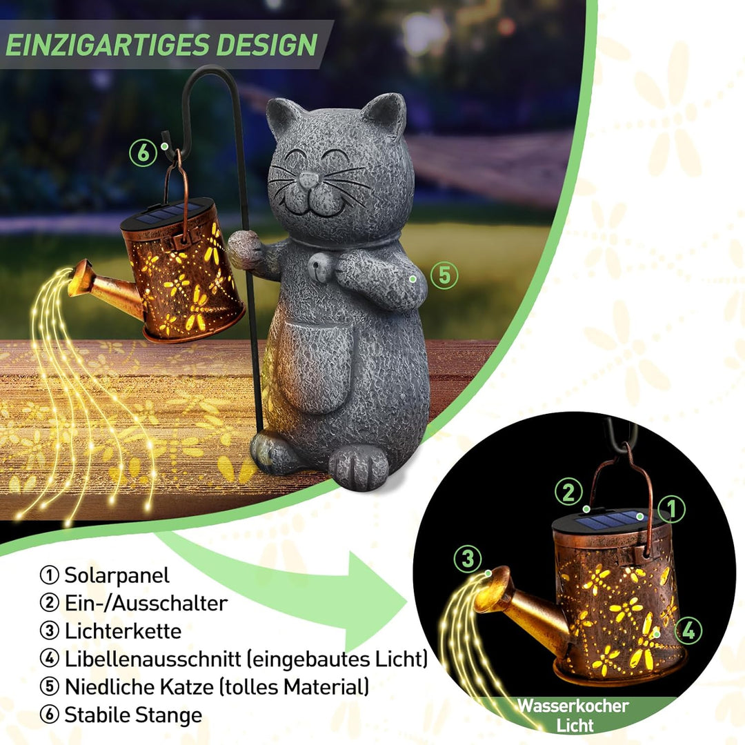 Hinshark Geschenke für Frauen Mama, LED Deko Katze Gartenstatuen, Geschenke für Frauen Weihnachten,