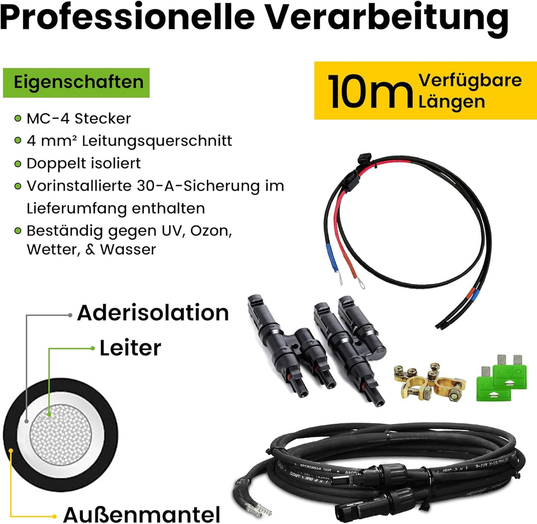 Offgridtec© Solar Connection Kit 3 4mm² - 10m Solarkabel + MC4 Steckverbindungen + Batterieverbindun