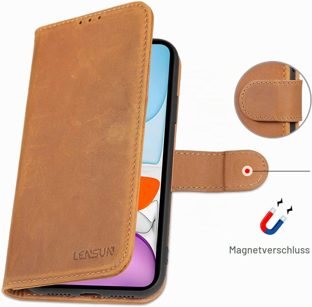LENSUN Echtleder Hülle für iPhone 11, Handyhülle [Echtes Leder][Magnetverschluss][RFID Schutz] Handy