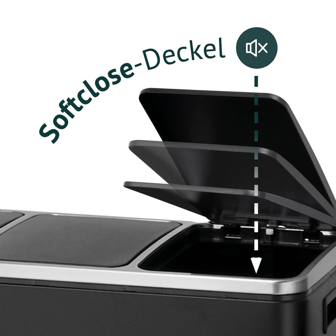 SVITA TM3X18 Treteimer 54 Liter Abfalleimer Mülleimer Design Silber Mülltrennung Papierkorb Küchen-O