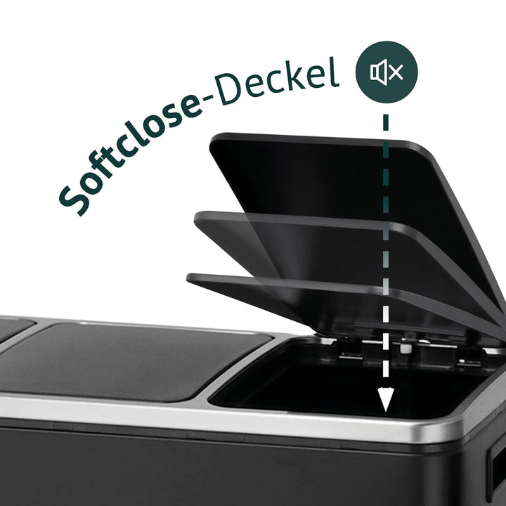 SVITA TM3X18 Treteimer 54 Liter Abfalleimer Mülleimer Design Silber Mülltrennung Papierkorb Küchen-O