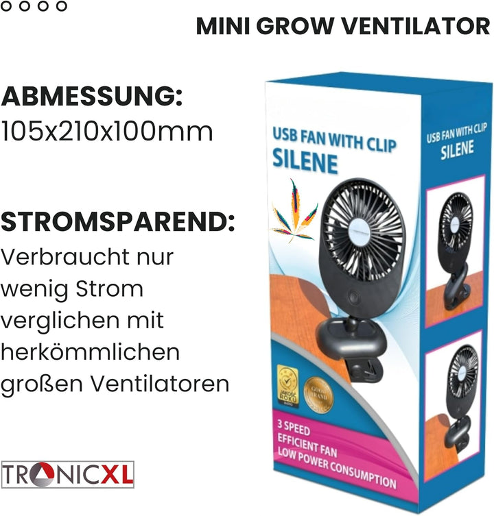 TronicXL USB Ventilator Grow mit Clip Klipp Klemme Klemmventilator I Clipventilator für Homebox Grow