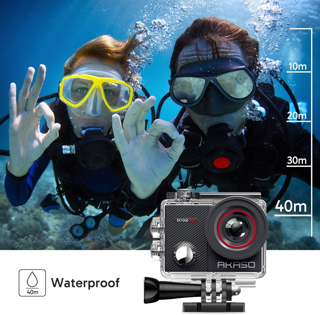 AKASO Action Cam 4K30FPS 20MP mit Schwimmender Handgriff und Tasche WiFi 40M Unterwasserkamera Wasse