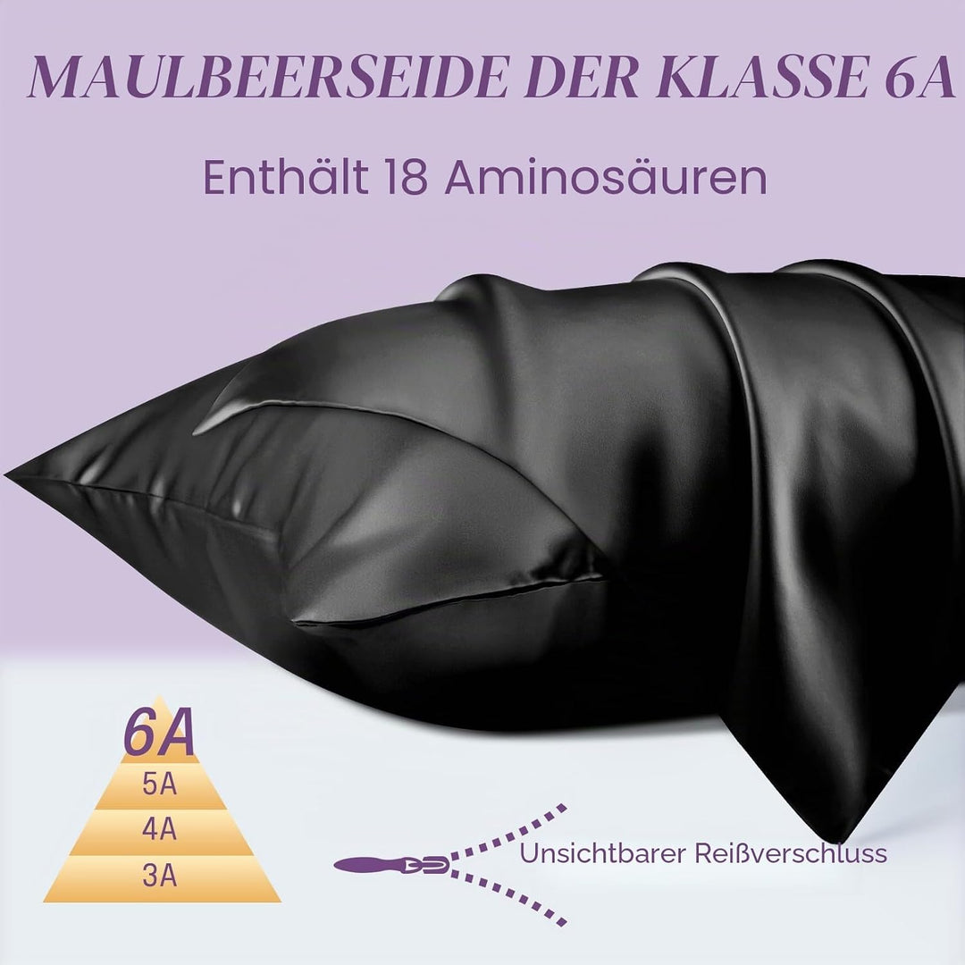 OLESILK Seide Kissenbezug Kissenhülle Haar- und Hautpflege mit Reissverschluss 16 Momme 1 Stück Schw