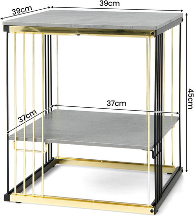 GOPLUS 2-stöckiger Beistelltisch Marmor Optik, Couchtisch mit Metallgestell, Sofatisch modern für Wo