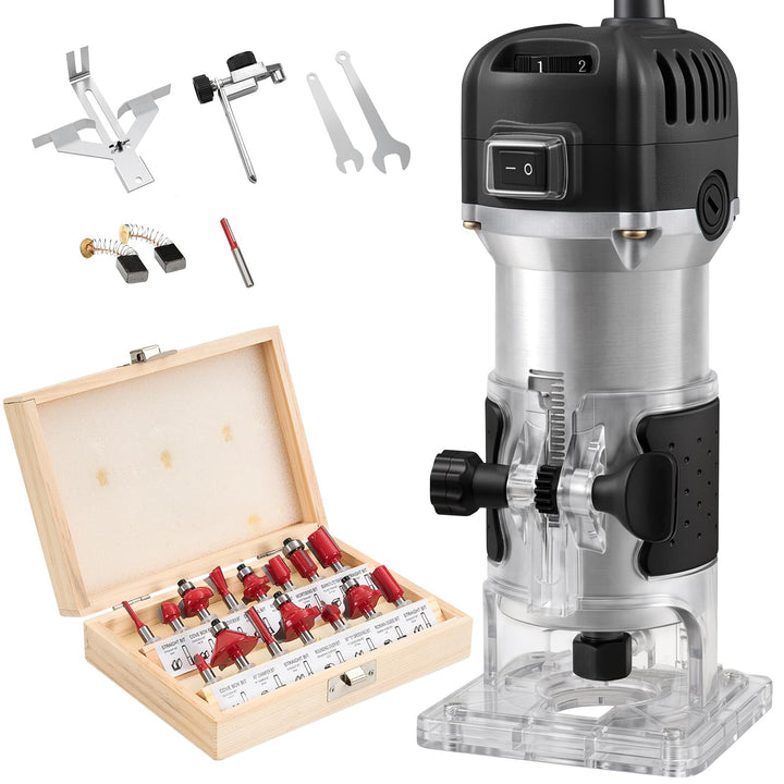 Elektrische Palm Router Tool 800W, Variable 6 Geschwindigkeiten Trim Router Max 33000R/MIN, Holz Rou
