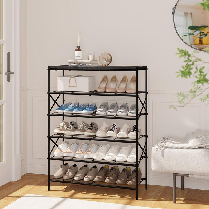 IBUYKE Schuhregal mit 6 Etagen, Grosse Kapazität Schuhregal mit Ablage für 24 Paar Schuhe, Platzspar