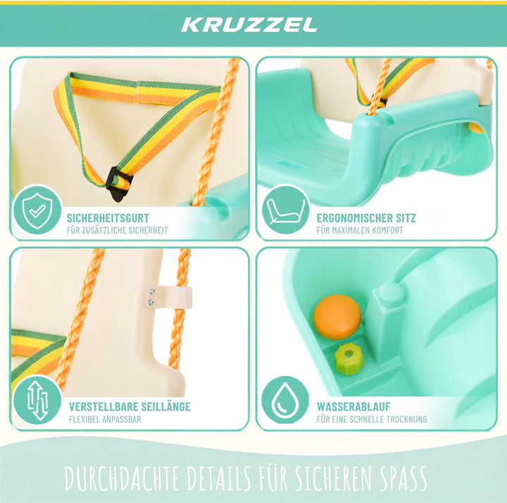 Kinderschaukel 3in1 zum Anfangen, mit Seilen, 0-6 Jahre, Babyschaukel Gartenschaukel Indoor Outdoor