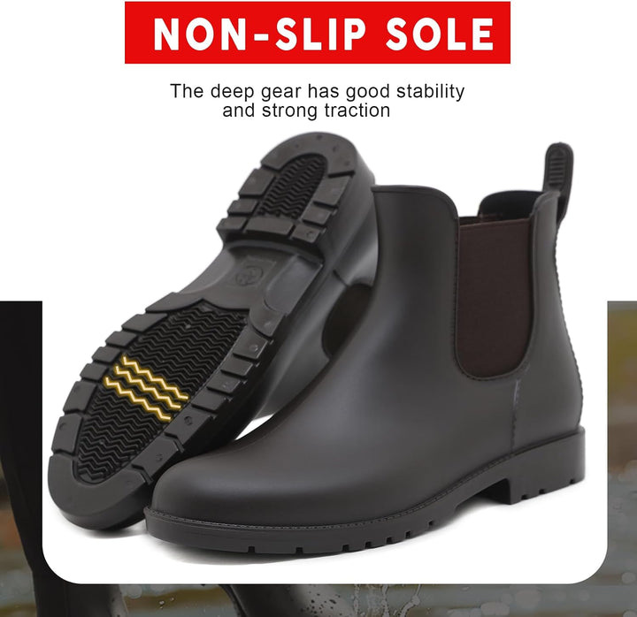 Acfoda Unisex-Erwachsene Gummistiefel Wasserdicht mit Blockabsatz, Gr.35-43 41 EU Braun, 41 EU Braun