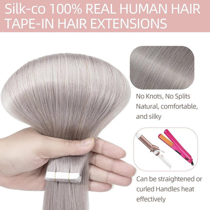 Silk-co Tape Extensions Echthaar 10 Stück 20g, Remy Tape in Extensions Haarverlängerung, Skin Weft E